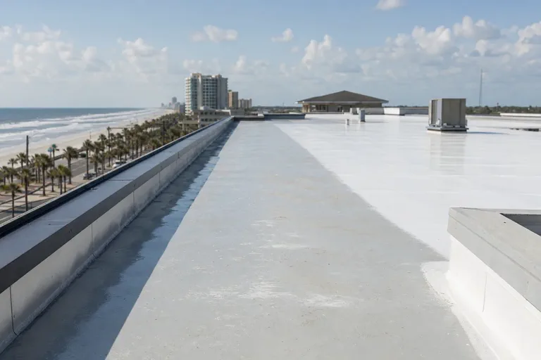 Commercial roof coating surface for flat roof maintenance planning
