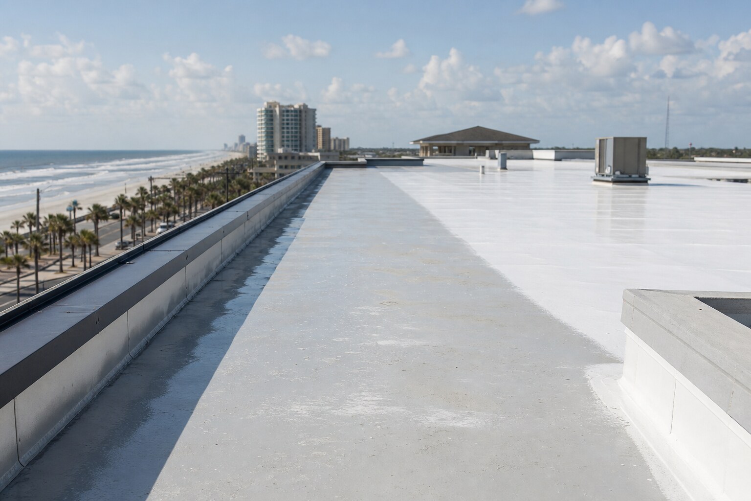 Illustrative commercial roof coating surface